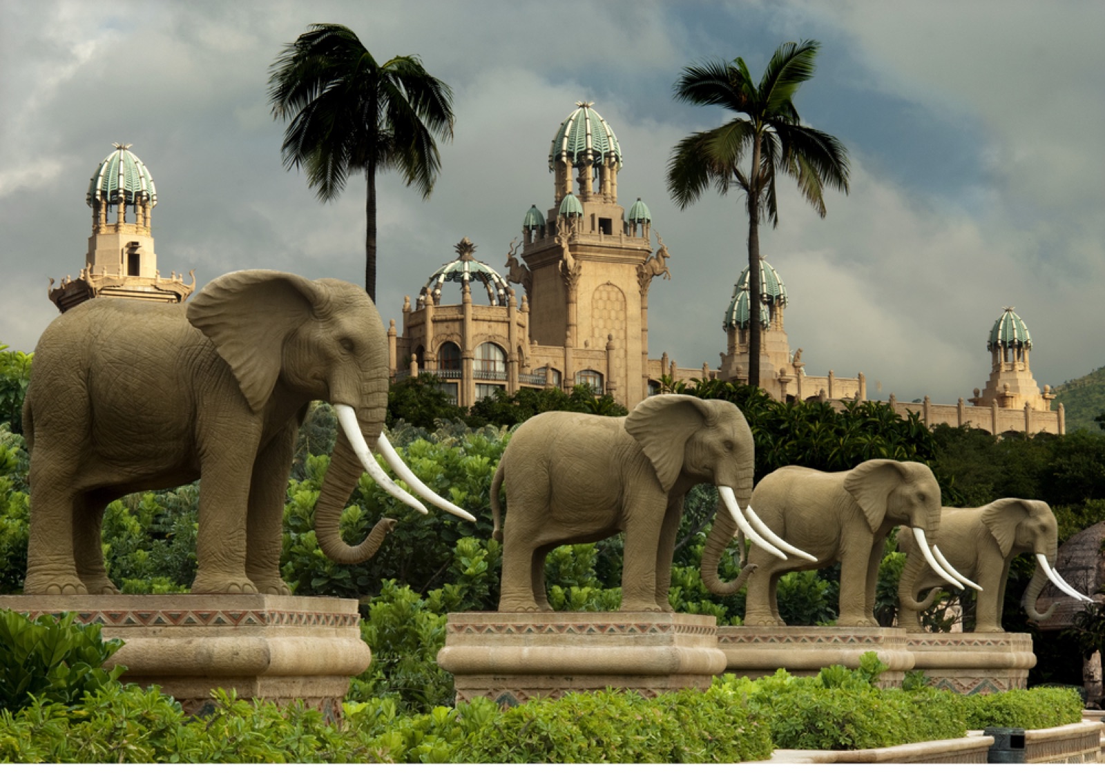 Elephant statues in front of the Palace of the Lost City, Sun City